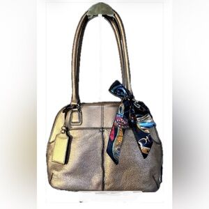 TIGNANELLO Shoulder Bag in Bronze Pebbled Leather Mirrored Bag Tag & Bag Scarf